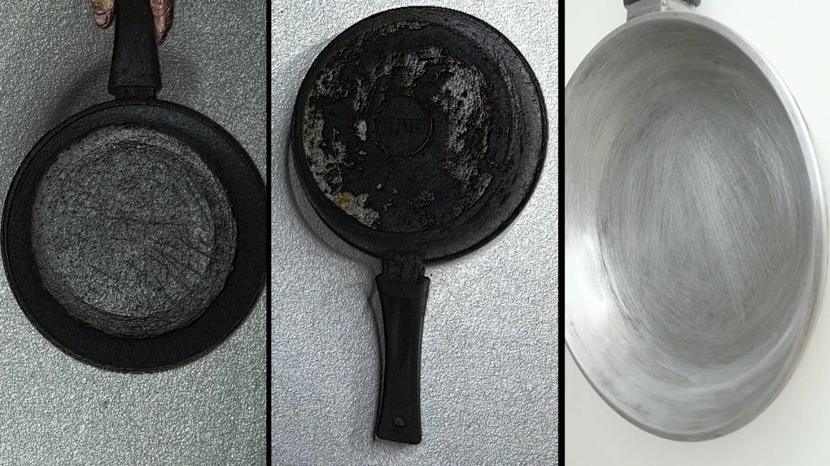 1 plná odměrka na 10letou pánev. Bude čistá jako nová, bez drhnutí a za 10 minut